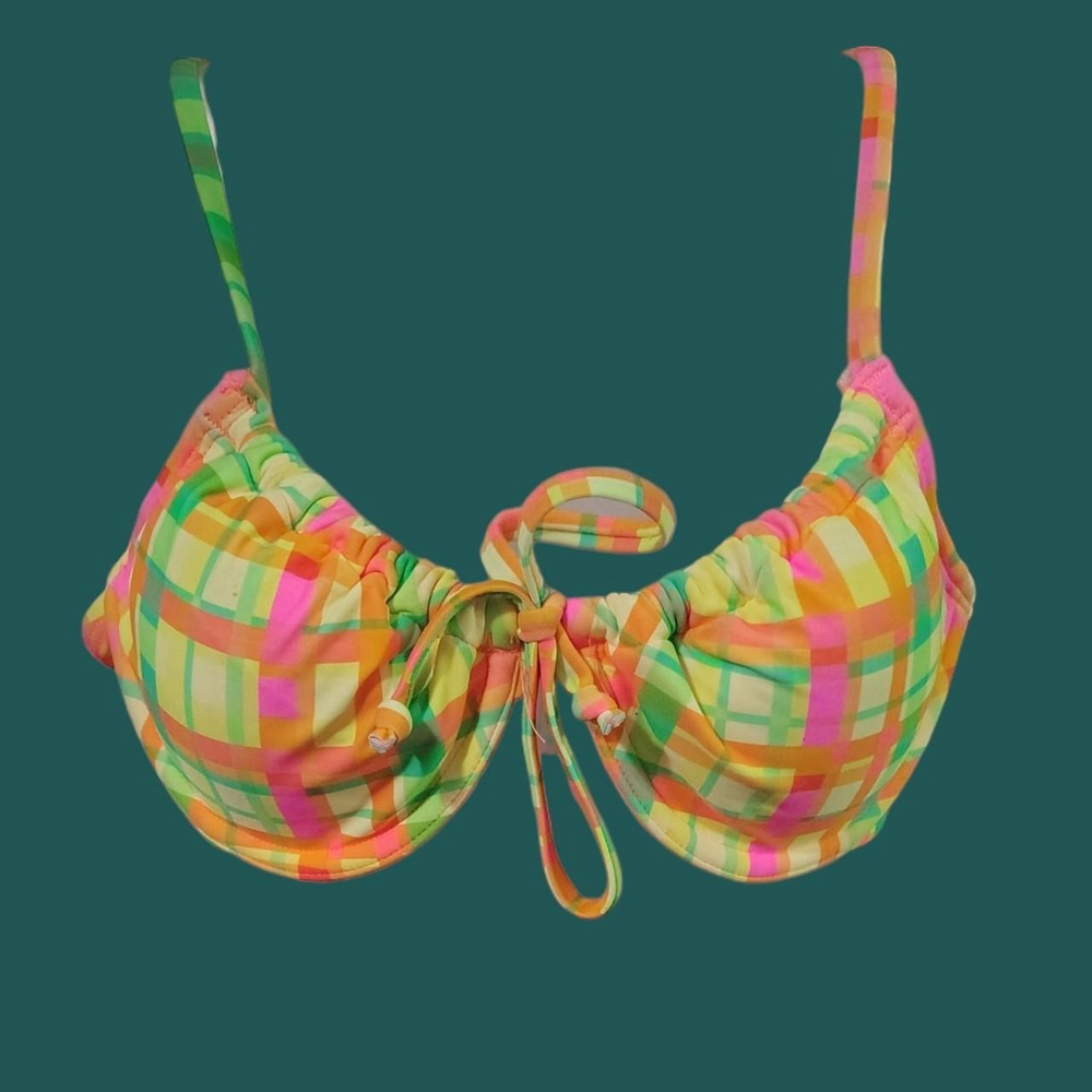 No Boundaries Multicolor Gingham Bikini Top